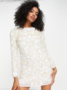 ASOS Ivory 3D Floral Mini Dress